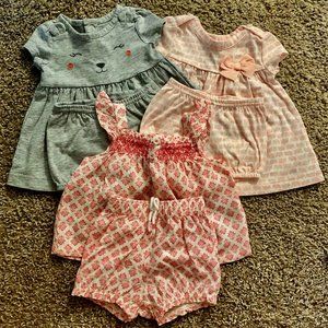 3 Carter’s Dress Top + Bloomer Botton Set, Newborn